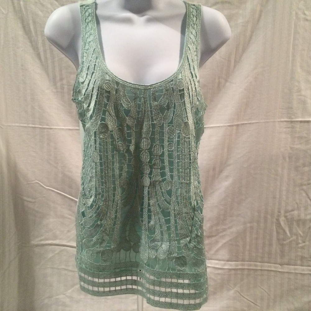 Tanktop Blouse Mint Green Fancy Lacework Sz SP